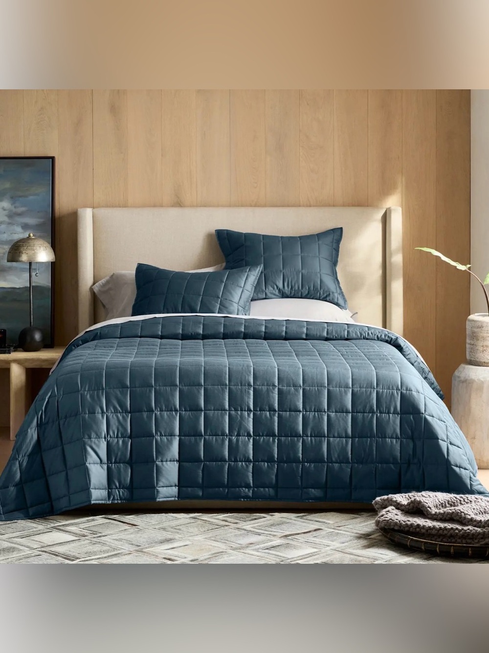 Quince Quilted Blue Box Quilt Set QUEEN Quilt 2 Shams NWT Retail $375